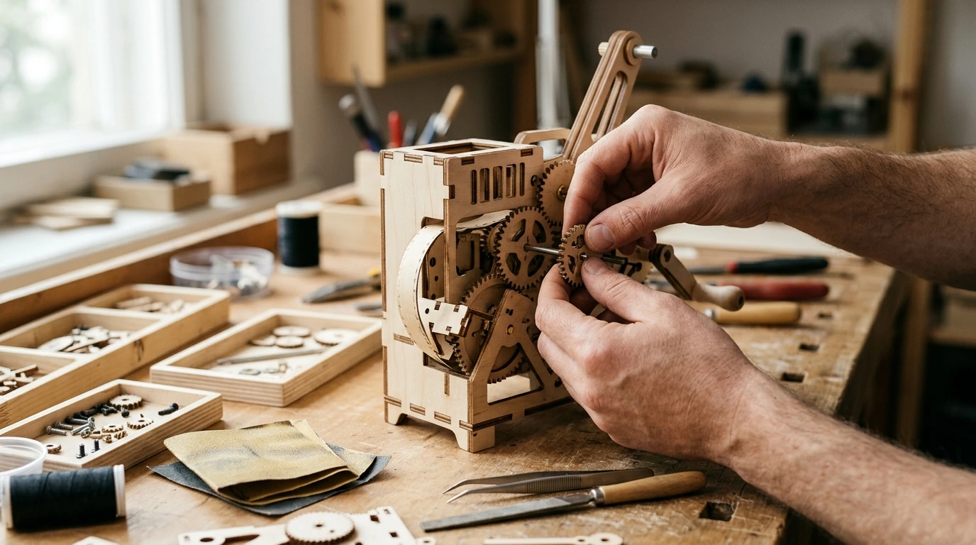 183-Piece Hand-Crank Wooden Film Projector DIY Kit